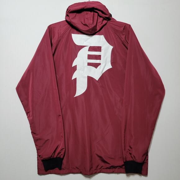 Primitive Men’s XL Bomber Varsity Jacket Maroon Skateboarding Hooded "Big P" - Picture 2 of 11